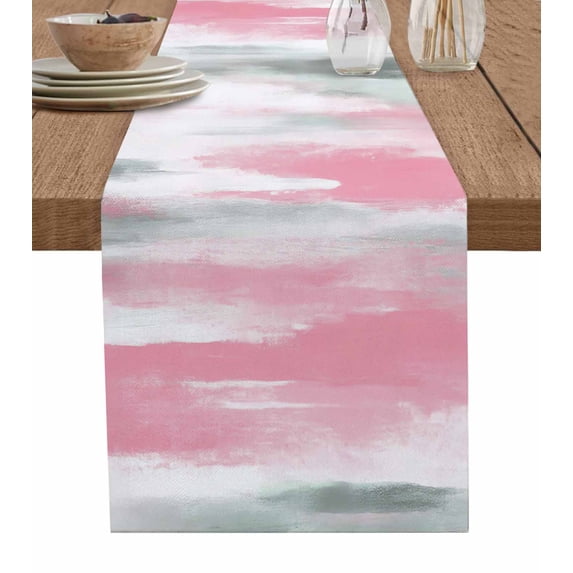 Boanket Pink Gray White Table Runner - 48 Inch Long, Kitchen Dining Table Runner Dresser Scarves, Contemporary Simple Abstract Mottled Farmhouse Home Decor for Coffee Table Wedding Party Banquet