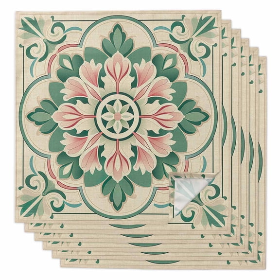 Boanket Pink Green Flower Cloth Napkins Set of 6, Holiday Napkins for Baby Shower, Elegant Spring Floral Abstract Art Washable Reusable Dinner Napkins for Cocktail Wedding Party, 20 x 20 Inch