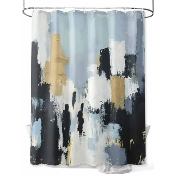 Boanket Polyester Fabric Abstract Black Gold Shower Curtain, Vintage Oil Painting Art Waterproof Bathtub Curtain Bathroom Decor Set with Hooks 72 x 78 Inches,