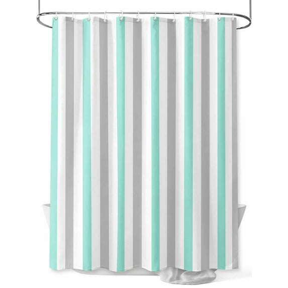 Boanket Polyester Fabric Aqua Stripe Shower Curtain, Geometric Grey White Vertical Striped Waterproof Bathtub Curtain Bathroom Decor Set with Hooks 72 x 72 Inches,