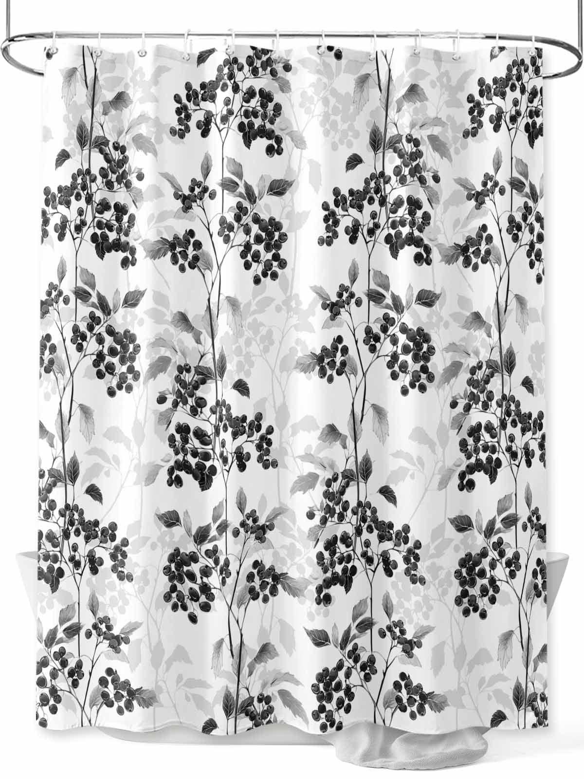 Boanket Polyester Fabric Black Gray Botanical Shower Curtain, Vintage Nature Flower Waterproof Bathtub Curtain Bathroom Decor Set with Hooks 36 x 78 Inches,