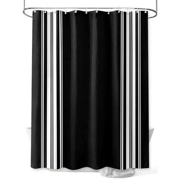Boanket Polyester Fabric Black Striped Shower Curtain, Farmhouse Black White Stripes Waterproof Bathtub Curtain Bathroom Decor Set with Hooks 48 x 72 Inches,