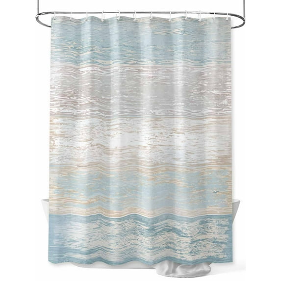 Boanket Polyester Fabric Blue Beige Farmhouse Shower Curtain, Vintage Wooden Striped Waterproof Bathtub Curtain Bathroom Decor Set with Hooks 54 x 78 Inches,