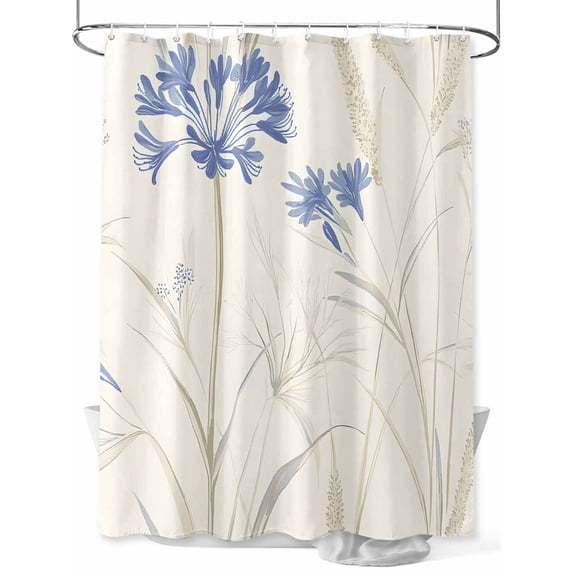 Boanket Polyester Fabric Blue Floral Beige Leaves Shower Curtain, Vintage Botanical Flowers Waterproof Bathtub Curtain Bathroom Decor Set with Hooks 66 x 72 Inches,