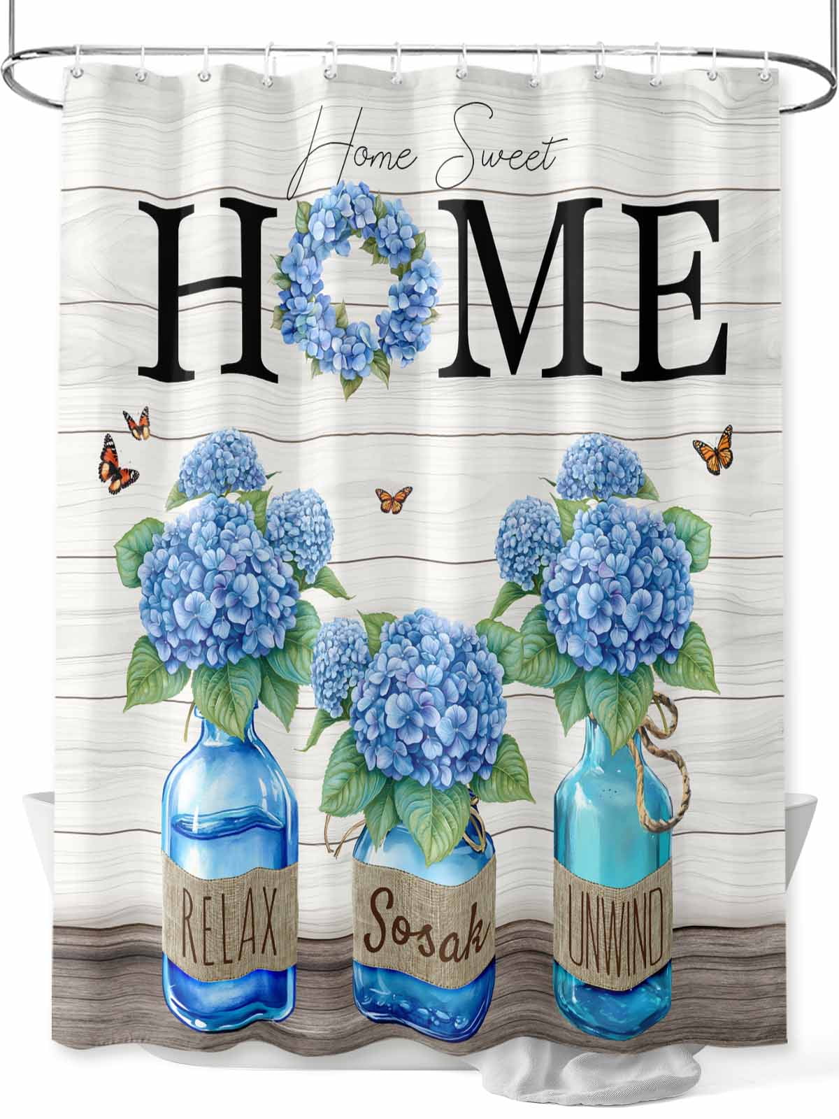 Boanket Polyester Fabric Blue Flower Shower Curtain, Summer Hydrangea ...