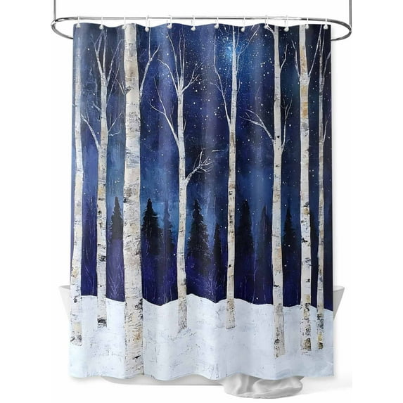 Boanket Polyester Fabric Blue Forest Shower Curtain, Vintage Night Trees Trunk Branch Waterproof Bathtub Curtain Bathroom Decor Set with Hooks 72 x 78 Inches,