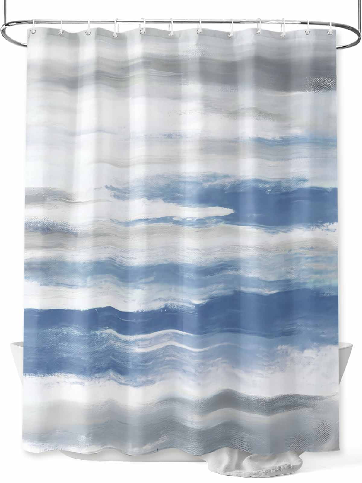 Boanket Polyester Fabric Blue Gray White Shower Curtain, Modern Abstract Mottled Aesthetic Waterproof Bathtub Curtain Bathroom Decor Set with Hooks 72 x 96 Inches,