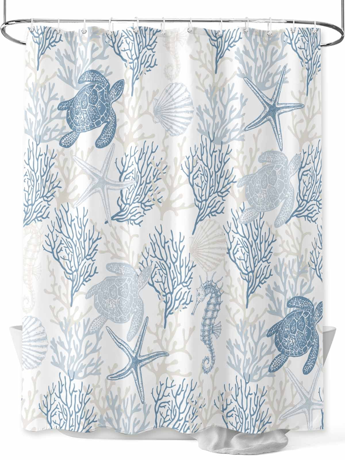 Boanket Polyester Fabric Blue Grey Coastal Shower Curtain, Sea Turtle Nautical Coral Summer Beach Waterproof Bathtub Curtain Bathroom Decor Set with Hooks 36 x 78 Inches,