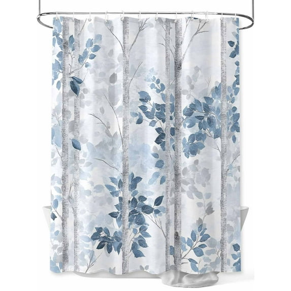 Boanket Polyester Fabric Blue Grey Leaves Shower Curtain, Watercolor Branches Vintage Forest Waterproof Bathtub Curtain Bathroom Decor Set with Hooks 36 x 78 Inches,