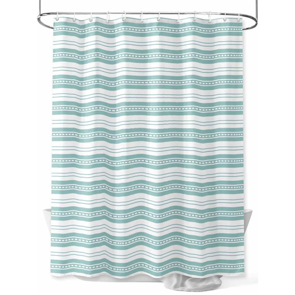 Boanket Polyester Fabric Boho Turquoise Stripe Shower Curtain, Abstract Geometric White Minimalist Waterproof Bathtub Curtain Bathroom Decor Set with Hooks 72 x 72 Inches,