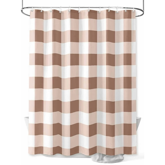 Boanket Polyester Fabric Brown Checkered Shower Curtain, Farmhouse Buffalo Plaid Waterproof Bathtub Curtain Bathroom Decor Set with Hooks 54 x 78 Inches,