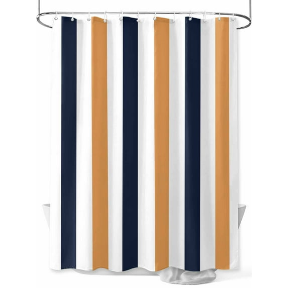 Boanket Polyester Fabric Burnt Orange Navy Blue Striped Shower Curtain, Farmhouse Stripe Art Waterproof Bathtub Curtain Bathroom Decor Set with Hooks 66 x 72 Inches,
