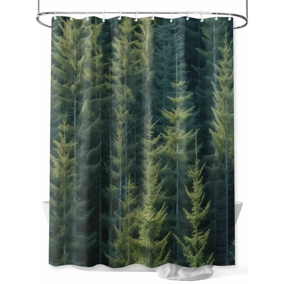 Boanket Polyester Fabric Green Forest Shower Curtain, Pine Tree Summer Botanical Modern Art Waterproof Bathtub Curtain Bathroom Decor Set with Hooks 72 x 72 Inches,