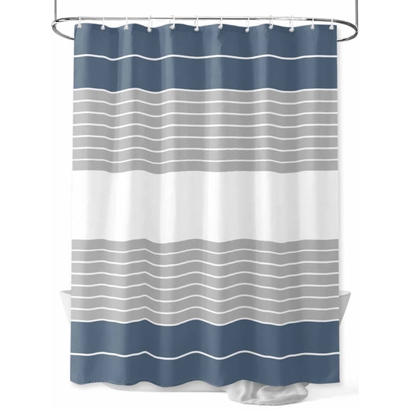 Boanket Polyester Fabric Haze Blue Grey Stripe Shower Curtain, Modern Art Horizontal Striped Waterproof Bathtub Curtain Bathroom Decor Set with Hooks 72 x 72 Inches,