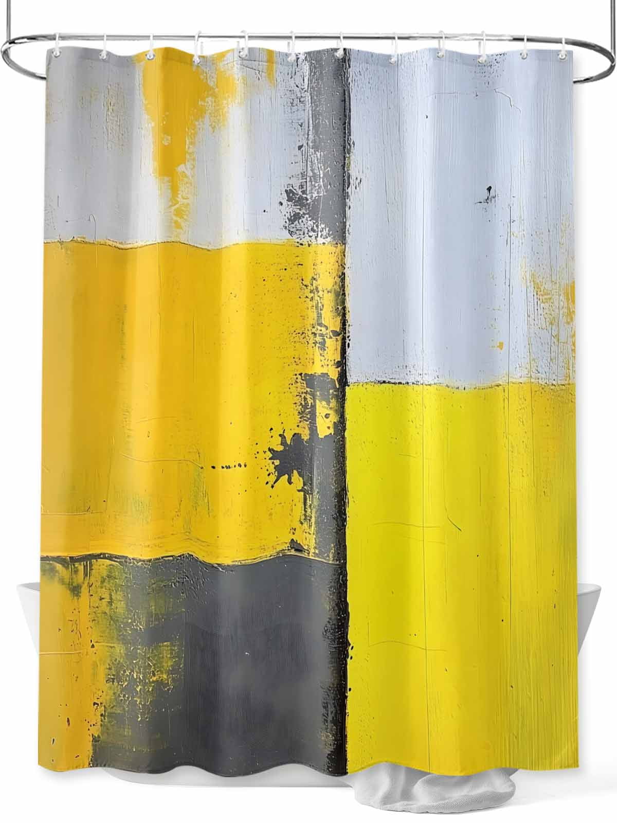 Boanket Polyester Fabric Modern Yellow Grey Shower Curtain, Abstract
