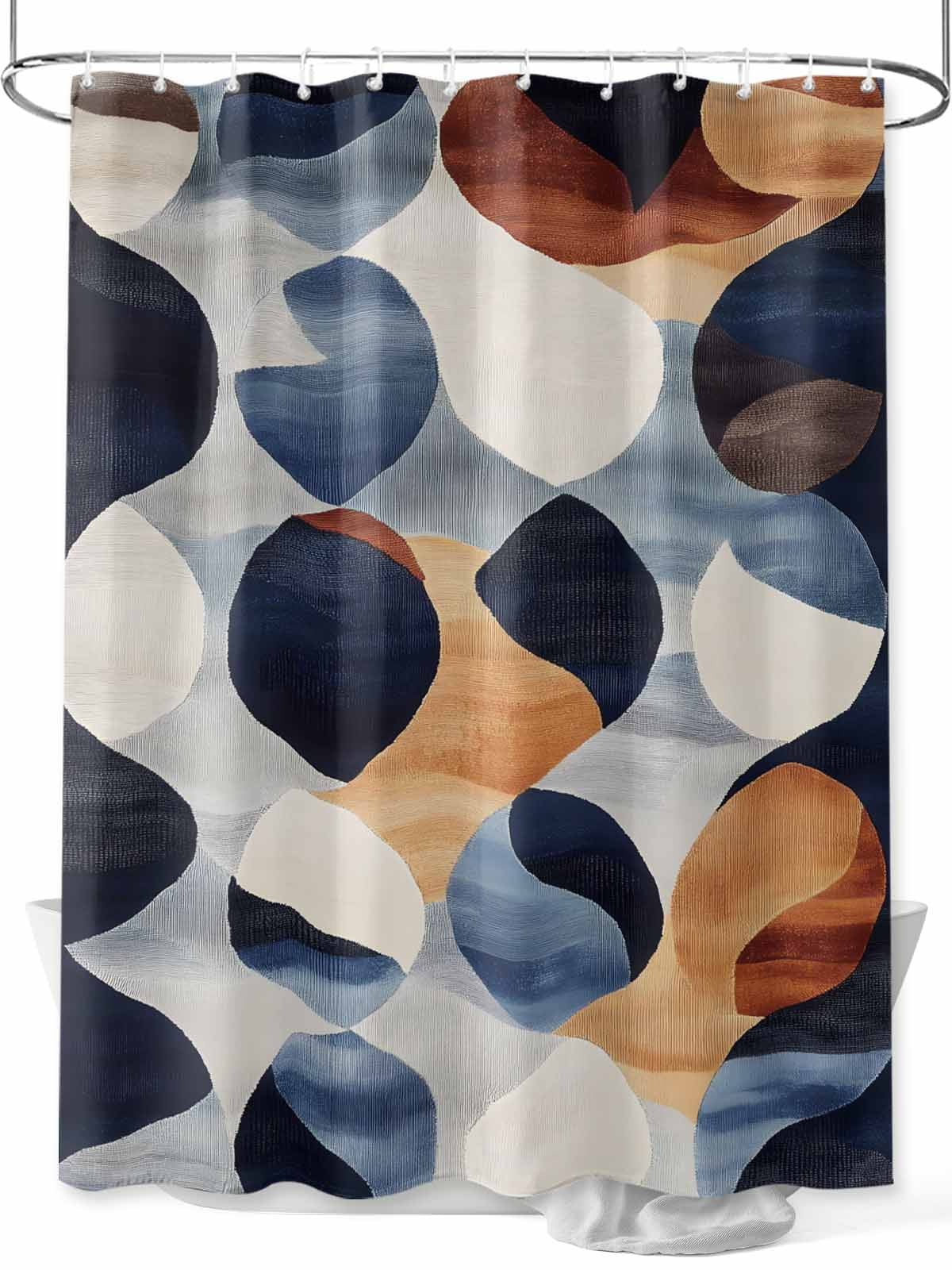 Boanket Polyester Fabric Navy Blue Burnt Orange Shower Curtain, Retro