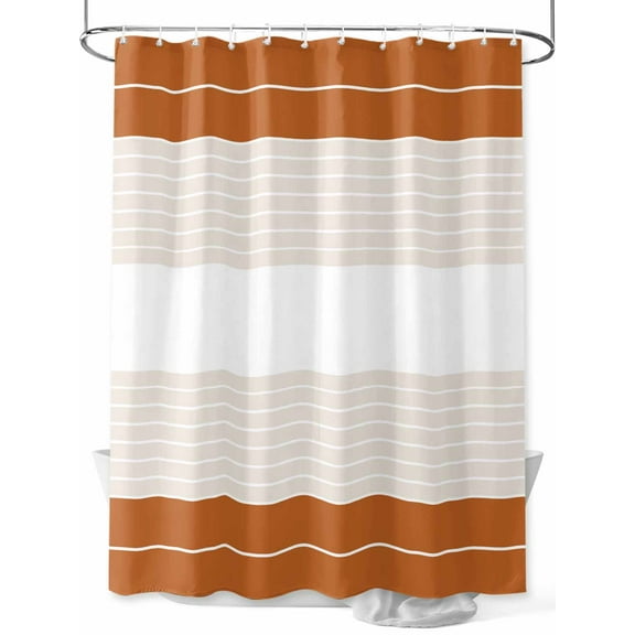 Boanket Polyester Fabric Orange Beige Stripe Shower Curtain, Modern Art Horizontal Striped Waterproof Bathtub Curtain Bathroom Decor Set with Hooks 72 x 72 Inches,