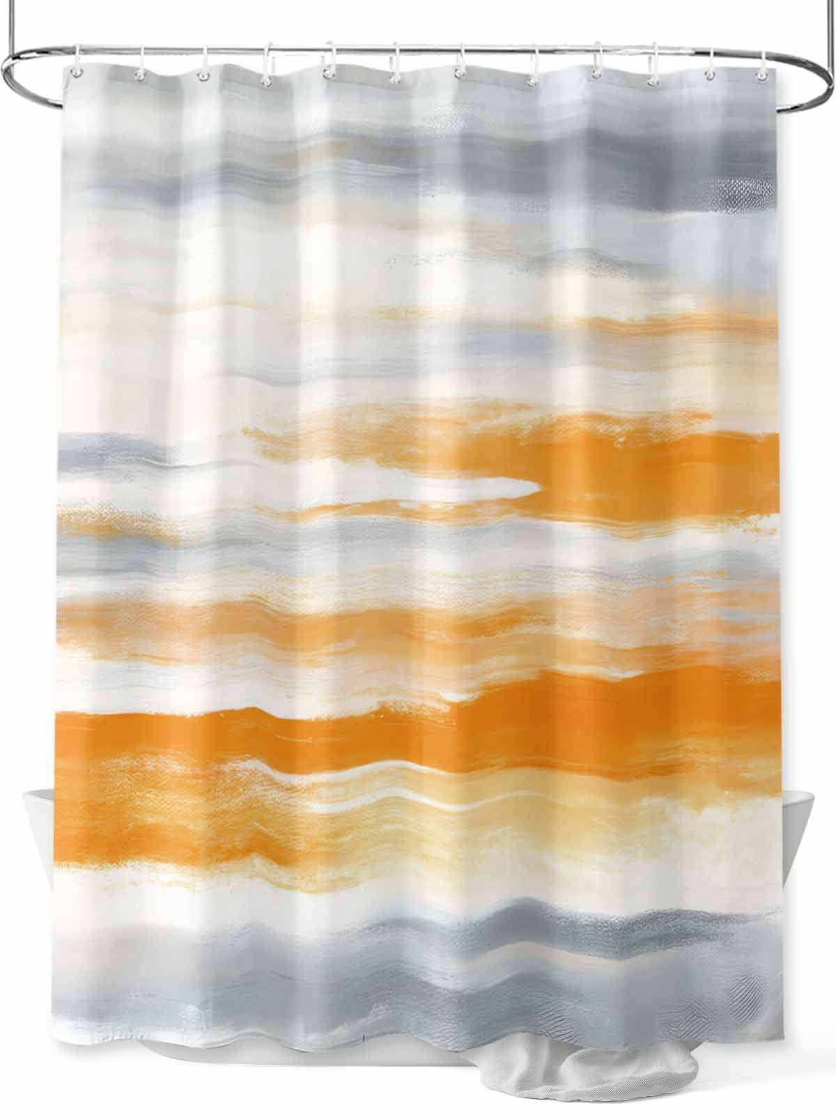 Boanket Polyester Fabric Orange Gray White Shower Curtain, Farmhouse Abstract Ombre Texture Waterproof Bathtub Curtain Bathroom Decor Set with Hooks 72 x 84 Inches,