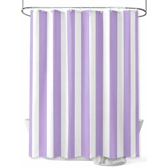 Boanket Polyester Fabric Purple Striped Shower Curtain, Modern Farmhouse Purple White Stripes Waterproof Bathtub Curtain Bathroom Decor Set with Hooks 72 x 84 Inches,