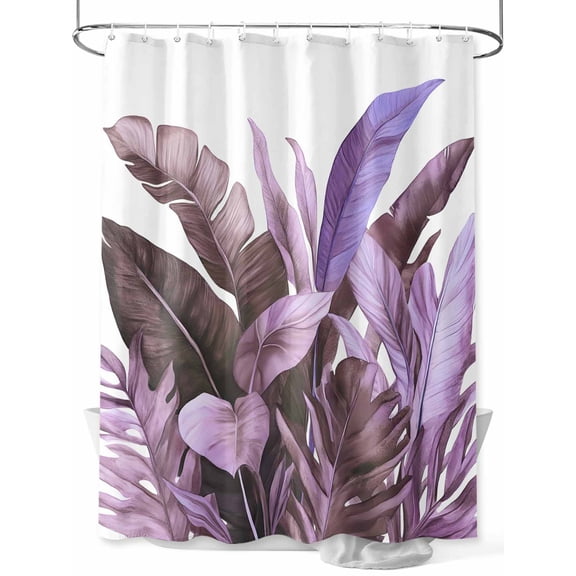 Boanket Polyester Fabric Purple Tropical Leaves Shower Curtain, Simple Watercolor Palm Plants Waterproof Bathtub Curtain Bathroom Decor Set with Hooks 72 x 72 Inches,