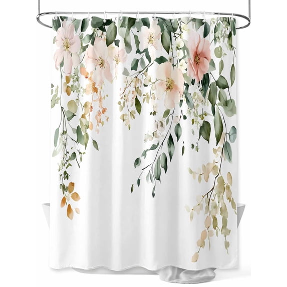 Boanket Polyester Fabric Sage Green Eucalyptus Shower Curtain, Vintage Spring Floral Leaves Waterproof Bathtub Curtain Bathroom Decor Set with Hooks 54 x 78 Inches,