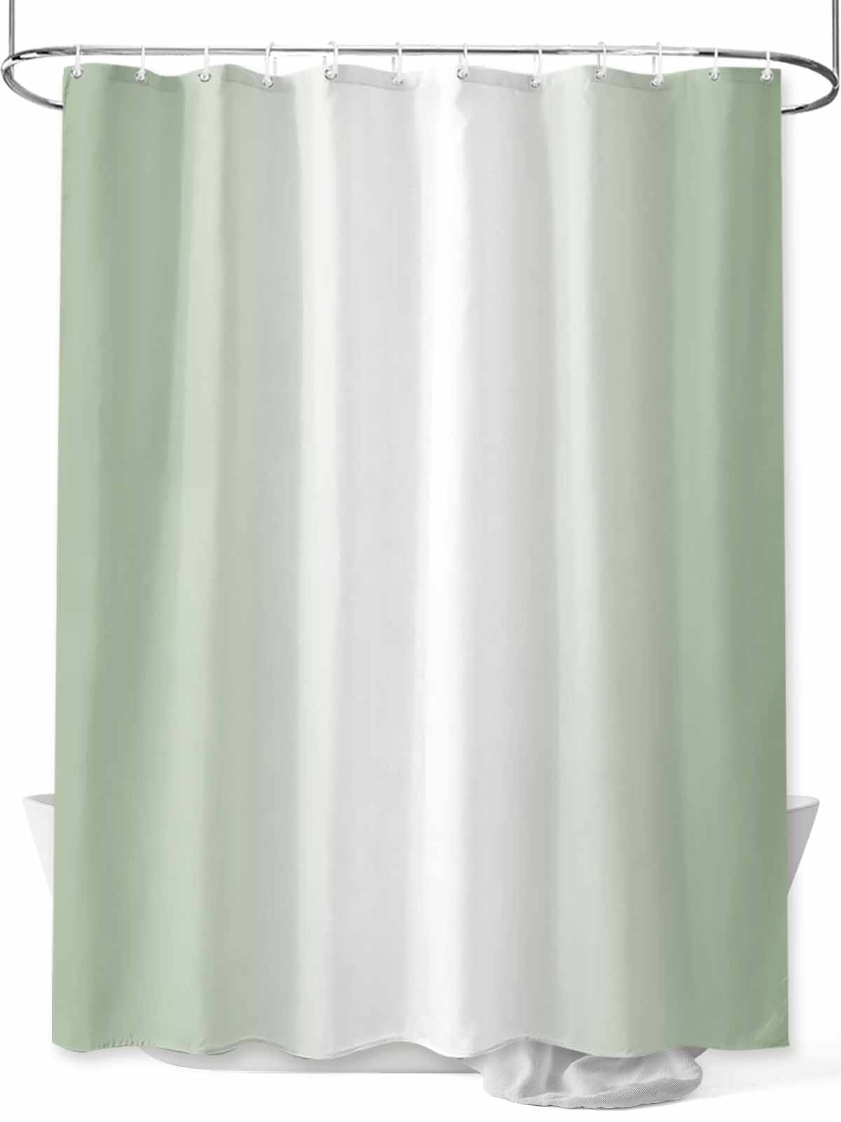 Boanket Polyester Fabric Sage Green Ombre Shower Curtain, Sage Green White Gradient Modern Waterproof Bathtub Curtain Bathroom Decor Set with Hooks 72 x 78 Inches,
