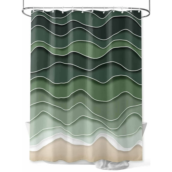 Boanket Polyester Fabric Sage Green Waves Shower Curtain, Rustic Abstract Ombre Stripes Art Waterproof Bathtub Curtain Bathroom Decor Set with Hooks 66 x 72 Inches,