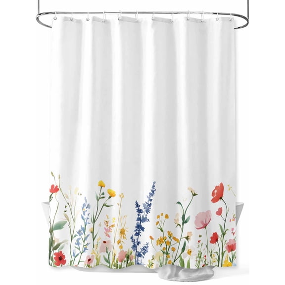 Boanket Polyester Fabric Spring Flowers Shower Curtain, Simple Botanical Wildflowers Herbs Waterproof Bathtub Curtain Bathroom Decor Set with Hooks 36 x 72 Inches,