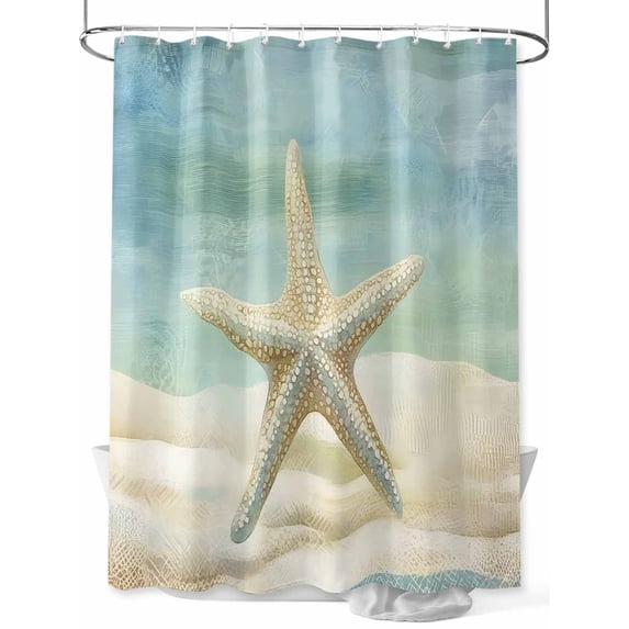 Boanket Polyester Fabric Starfish Coastal Shower Curtain, Watercolor Marine Life Vintage Waterproof Bathtub Curtain Bathroom Decor Set with Hooks 36 x 78 Inches,