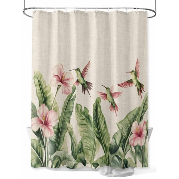 Boanket Polyester Fabric Summer Flowers Shower Curtain, Retro Country Tropical Palm Leaves Birds Waterproof Bathtub Curtain Bathroom Decor Set with Hooks 36 x 72 Inches,