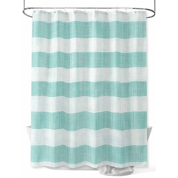 Boanket Polyester Fabric Teal Green Stripes Shower Curtain, Vintage Farmhouse Linen Styles Boho Waterproof Bathtub Curtain Bathroom Decor Set with Hooks 54 x 78 Inches,