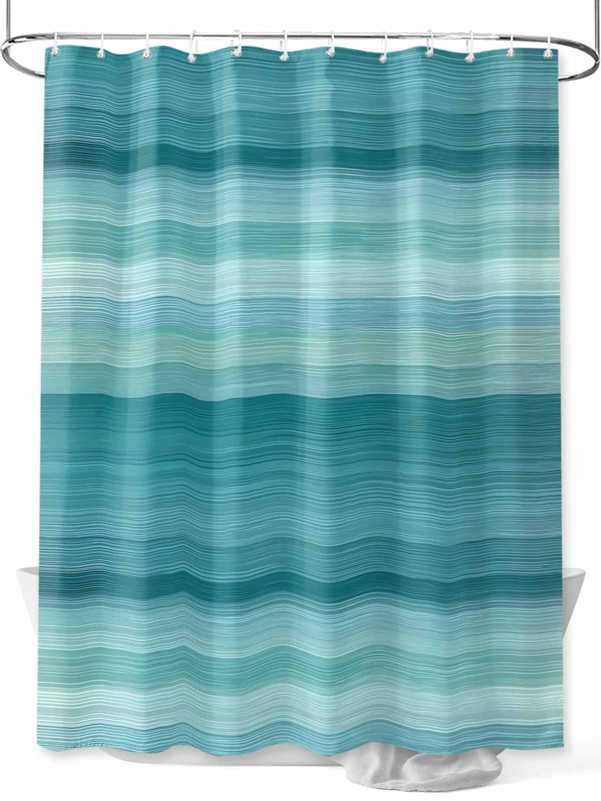 Boanket Polyester Fabric Teal Turquoise Aqua Ombre Shower Curtain, Contemporary Abstract Lines Waterproof Bathtub Curtain Bathroom Decor Set with Hooks 72 x 72 Inches,