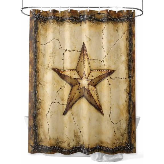Boanket Polyester Fabric Texas Star Country Shower Curtain, Western Stars Retro Waterproof Bathtub Curtain Bathroom Decor Set with Hooks 72 x 72 Inches,