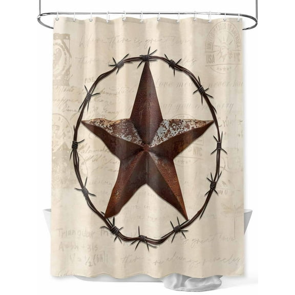 Boanket Polyester Fabric Texas Star Vintage Shower Curtain, Farmhouse Country Stars Western Waterproof Bathtub Curtain Bathroom Decor Set with Hooks 72 x 72 Inches,