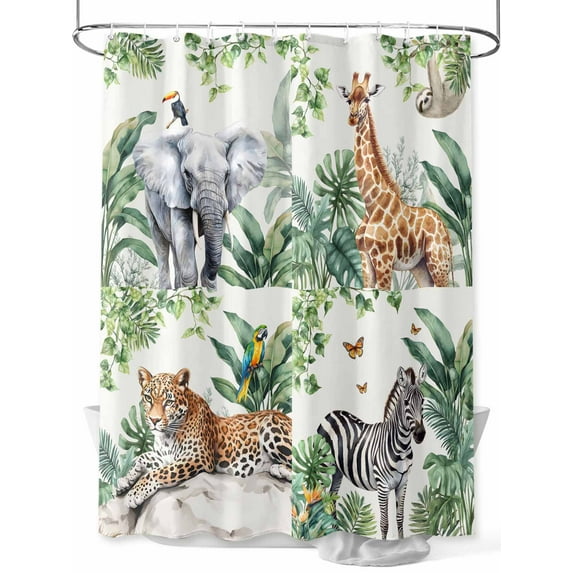 Boanket Polyester Fabric Tropical Animals Shower Curtain, Summer Elephant Giraffe Leopard Zebra Waterproof Bathtub Curtain Bathroom Decor Set with Hooks 72 x 72 Inches,