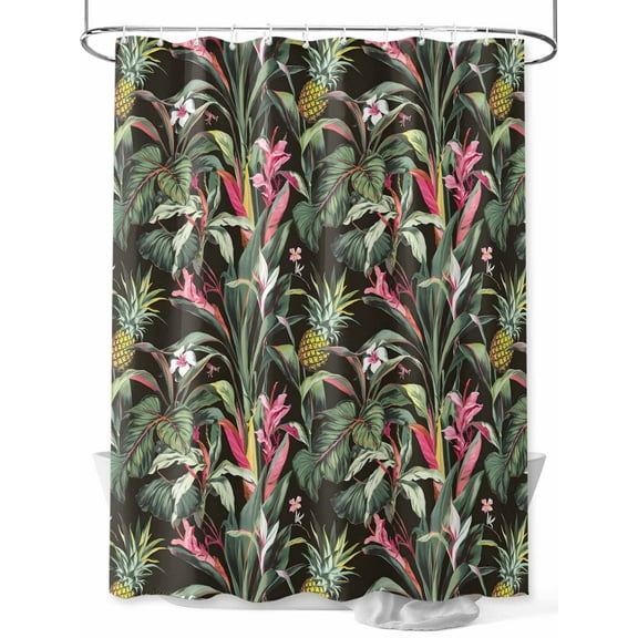 Boanket Polyester Fabric Tropical Pineapple Shower Curtain, Pink Green Botanical Leaves Waterproof Bathtub Curtain Bathroom Decor Set with Hooks 36 x 72 Inches,
