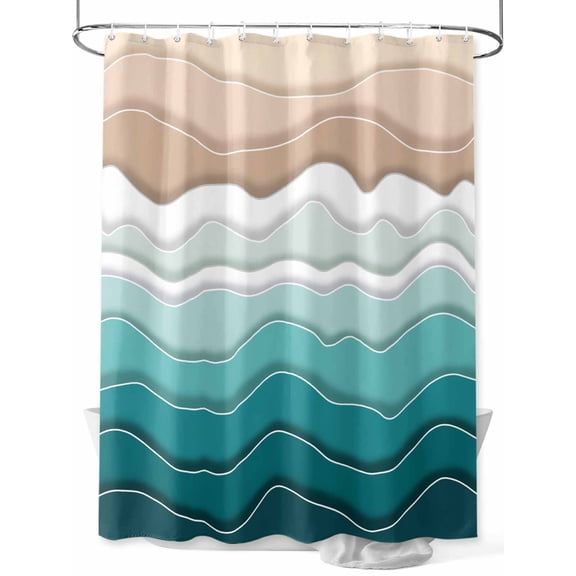 Boanket Polyester Fabric Turquoise Ombre Stripe Shower Curtain, Abstract Summer Beach Coastal Waterproof Bathtub Curtain Bathroom Decor Set with Hooks 72 x 72 Inches,