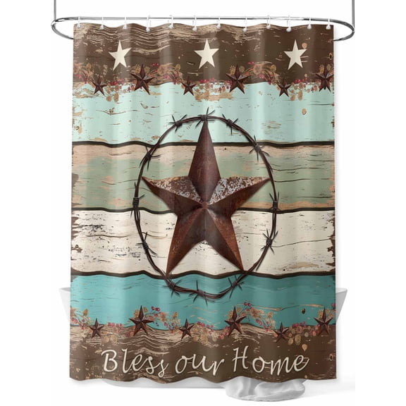 Boanket Polyester Fabric West Texas Star Rustic Shower Curtain, Farmhouse Teal Green Wood Plank Waterproof Bathtub Curtain Bathroom Decor Set with Hooks 54 x 78 Inches,