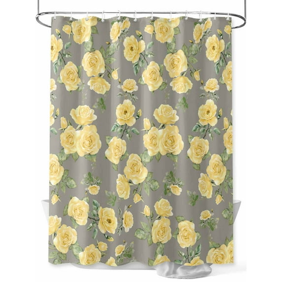 Boanket Polyester Fabric Yellow Floral Shower Curtain, Farmhouse Garden Flowers Botanical Waterproof Bathtub Curtain Bathroom Decor Set with Hooks 72 x 96 Inches,
