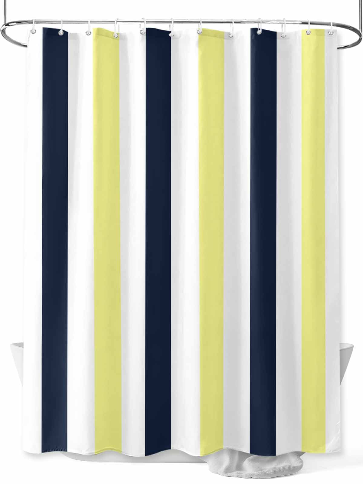 Boanket Polyester Fabric Yellow Navy Blue Striped Shower Curtain