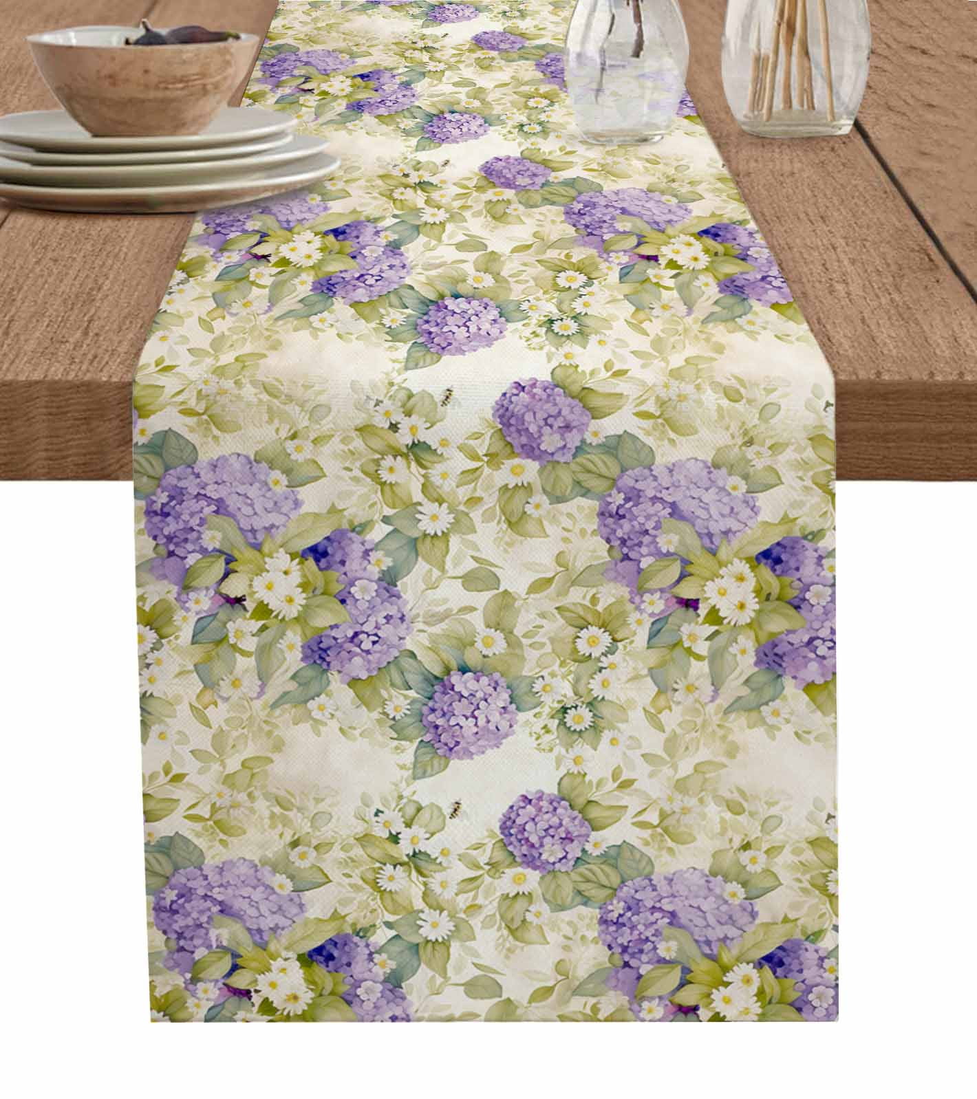 Boanket Purple Flower Table Runner - 108 Inch Long, Kitchen Dining ...