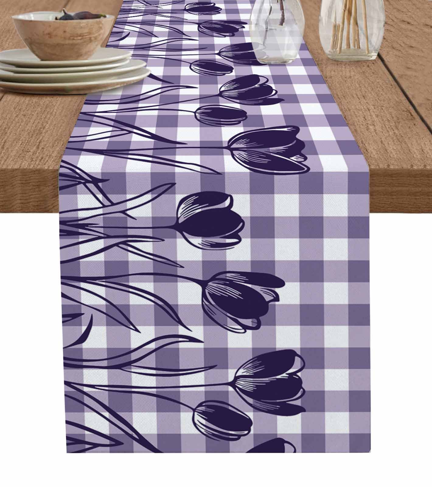 Boanket Purple Flower Table Runner - 60 Inch Long, Kitchen Dining Table ...