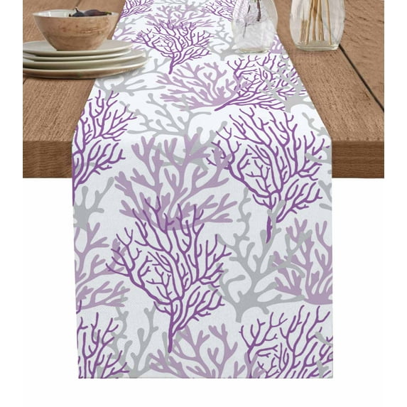 Boanket Purple Gray Coral Coastal Table Runner - 90 Inch Long, Kitchen Dining Table Runner Dresser Scarves, Summer Beach Seaside Nautical Farmhouse Home Decor for Coffee Table Wedding Party Banquet