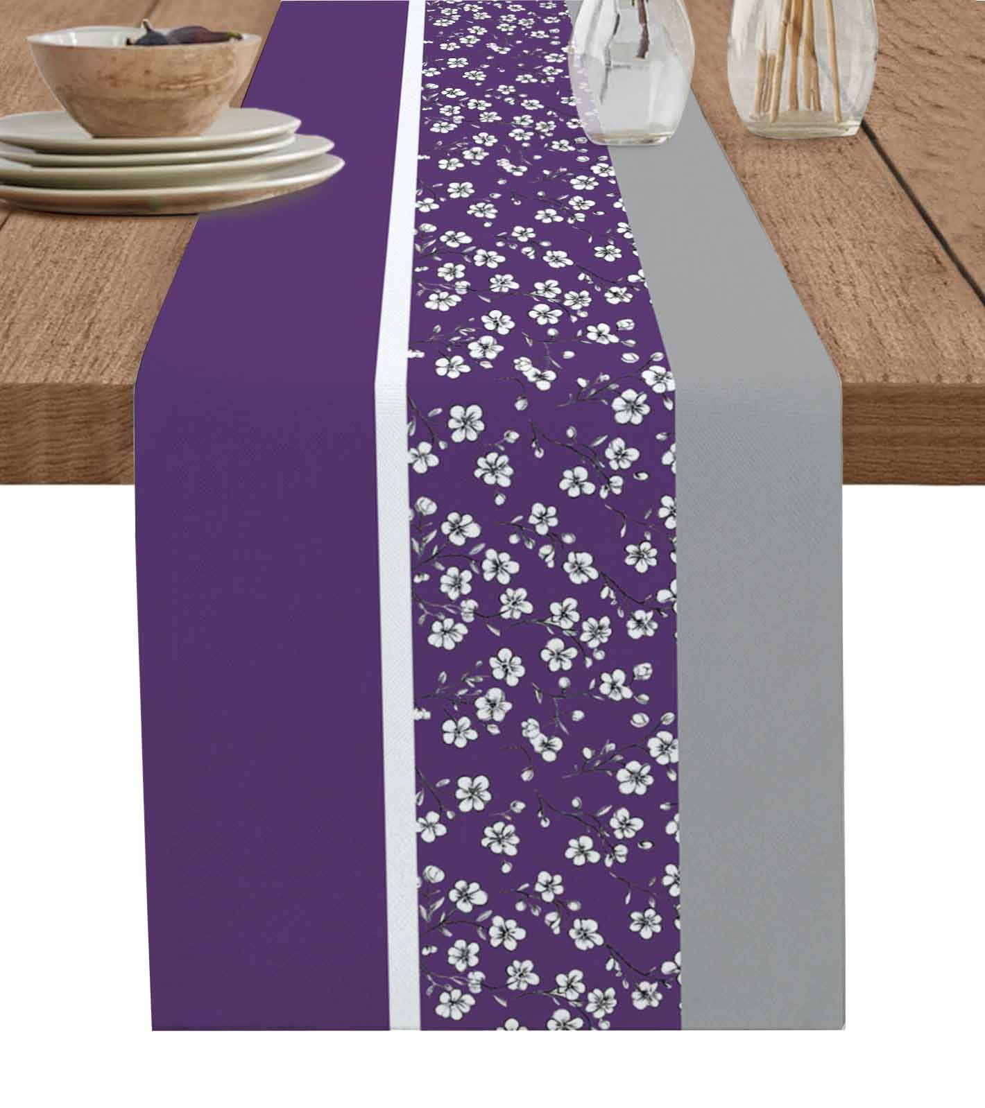 Boanket Purple Grey Flowers Table Runner - 108 Inch Long, Kitchen ...