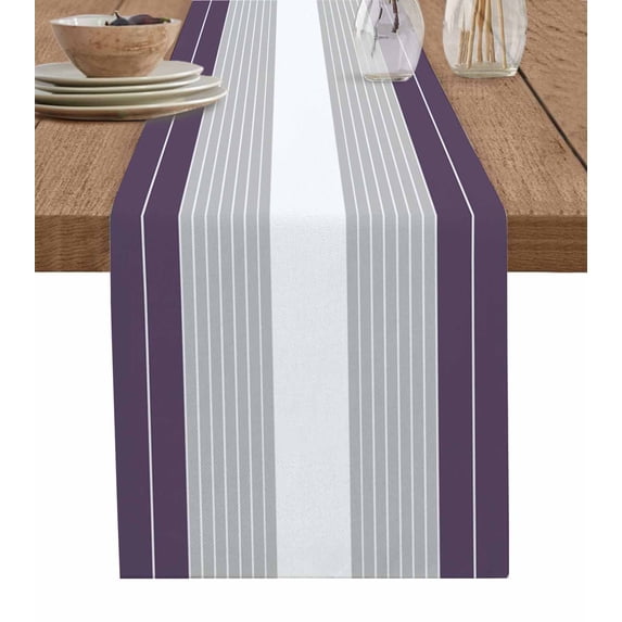 Boanket Purple Grey Stripe Table Runner - 72 Inch Long, Kitchen Dining Table Runner Dresser Scarves, Modern Art Horizontal Striped Farmhouse Decor for Coffee Tables Wedding Party Banquet