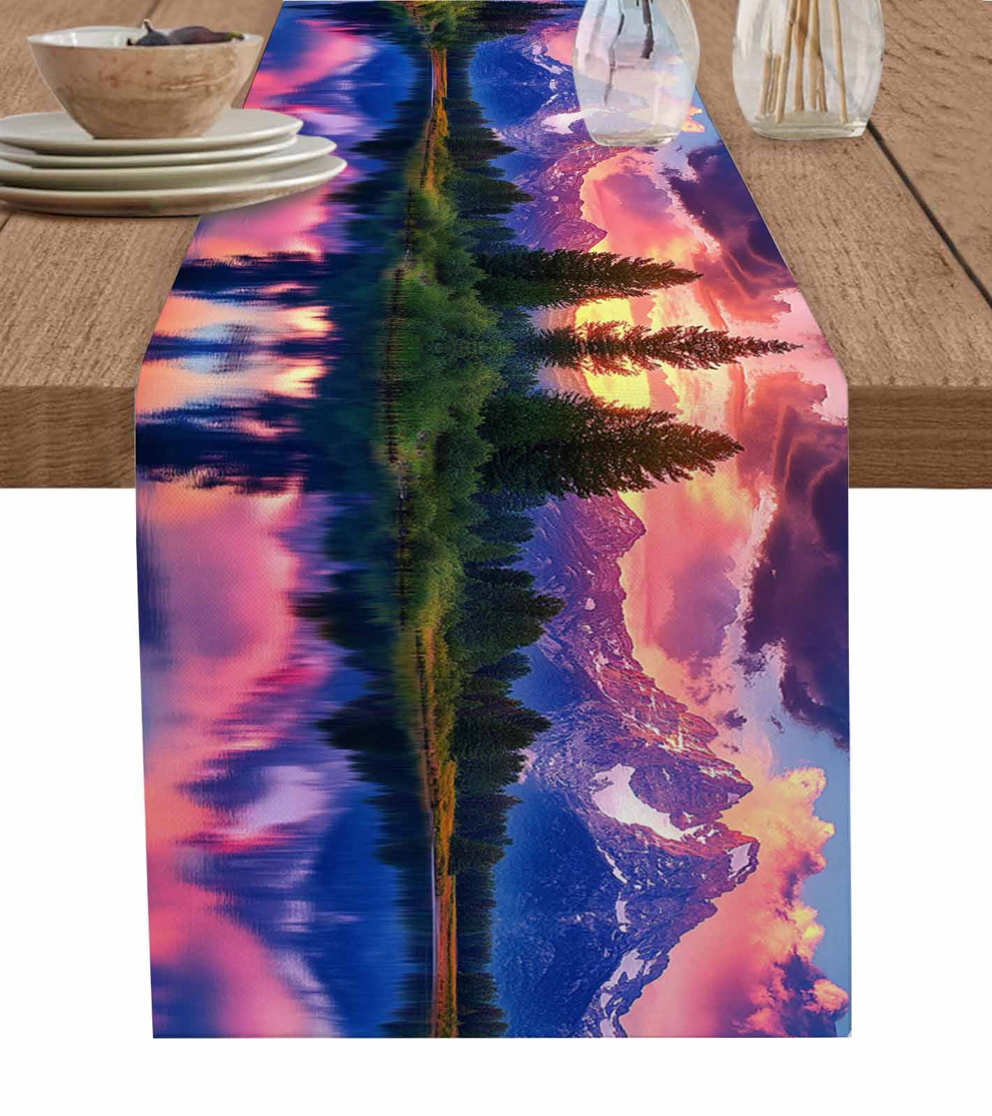 Boanket Purple Mountain Table Runner - 108 Inch Long, Kitchen Dining ...