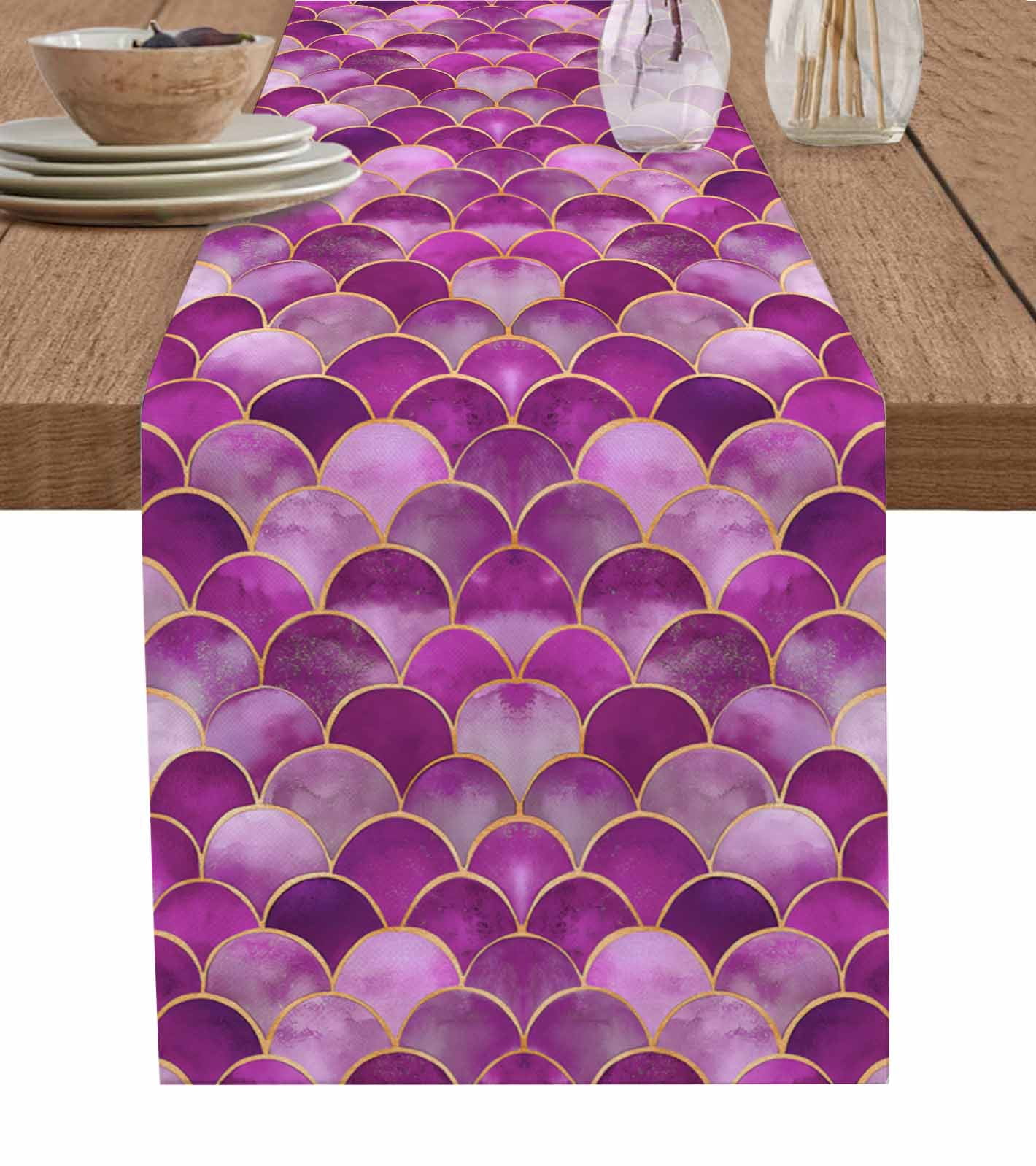 Boanket Purple Ombre Scale Table Runner - 108 Inch Long, Kitchen Dining ...