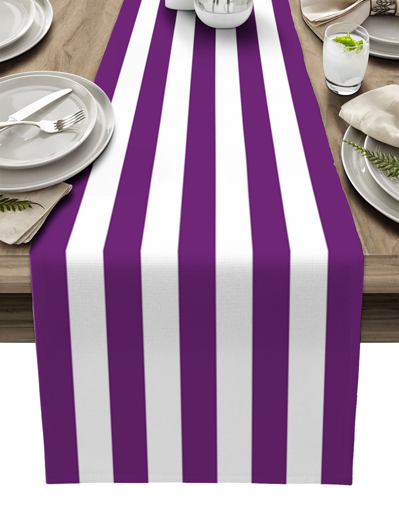 Boanket Purple Stripes Table Runner - 108 Inch Long, Kitchen Dining ...