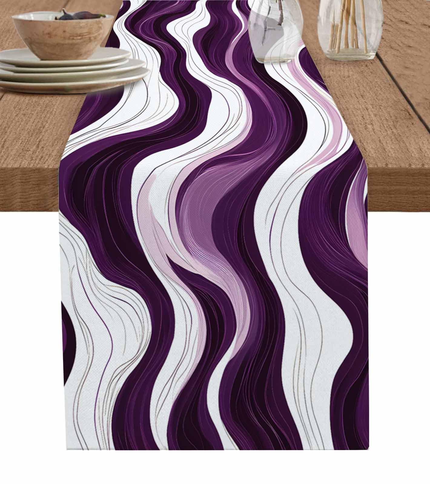 Boanket Purple White Stripes Table Runner - 108 Inch Long, Kitchen ...