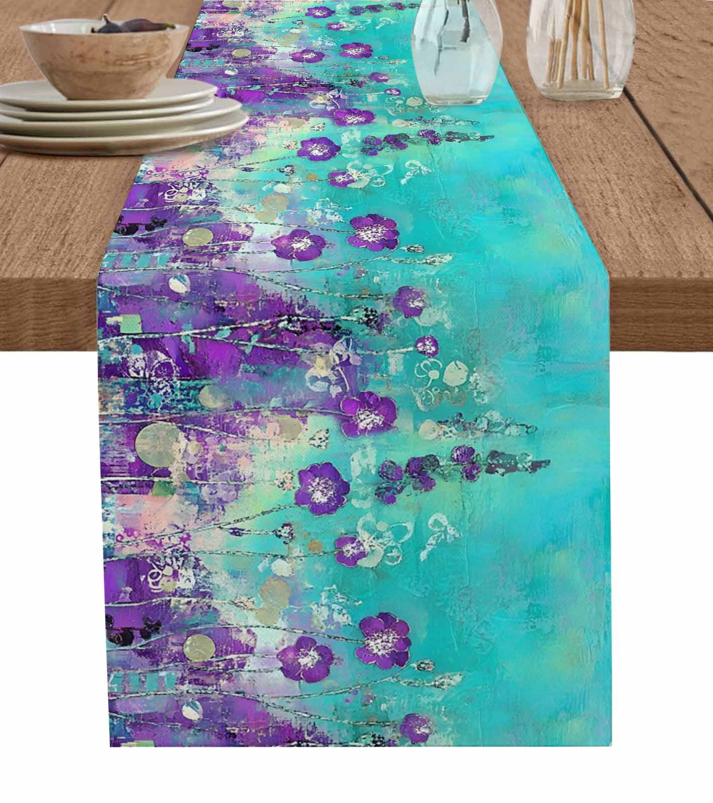 Boanket Purple Wildflower Table Runner - 90 Inch Long, Kitchen Dining ...